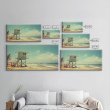 Load image into Gallery viewer, Beach Lifeguard Hut, Framed Canvas Print, Liminal Art, Framed Wall Decor, Beach Lifeguard Photography, Surf Art, Surf Print, Nautical Decor