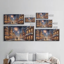 Cargar imagen en el visor de la galería, Christmas / New Years Fireworks - Framed Canvas Print - Christmas Wall Art - Christmas Oil Painting - Holiday Decor - Seasonal Art