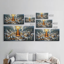 Carregar imagem no visualizador da galeria, Abstract Christmas Village Centerpiece Wall Art | Framed Canvas Print | Christmas Oil Painting Winter Wonderland | Retro Farmhouse Christmas