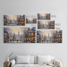 Cargar imagen en el visor de la galería, Christmas Village Winter Wonderland Canvas Print, Framed Wall Art, Christmas Decor, Retro Christmas Oil Painting, Christmas Art