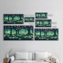 Cargar imagen en el visor de la galería, Fireflies At Night In A Fantasy Forest, Framed Ready To Hang Canvas Print, beautiful wall art, guest room decor