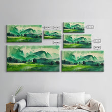 Load image into Gallery viewer, Emerald Green Watercolor Landscape Abstract, ready to hang canvas print wall art, framed canvas wall art