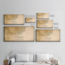 Load image into Gallery viewer, Barcelona Spain map print poster or framed canvas, Barcelona map print poster canvas, Spain city map print poster canvas, Vintage Travel Art