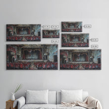 Load image into Gallery viewer, Creepy Abandoned Theater, Framed Canvas Print, Macabre Theatre, Dark Academia, Halloween Decor, Spooky Seasonal Wall Art