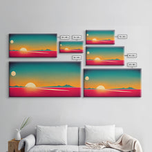Load image into Gallery viewer, Art Deco Wall Decor, Wall Art, Framed Canvas Print, Retro Style Sunset Art, Scifi Wall Decor, 2 Suns