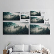 Carregar imagem no visualizador da galeria, Foggy Forest wall art, relaxing art, zen art, framed canvas print, foggy landscape, trendy decor