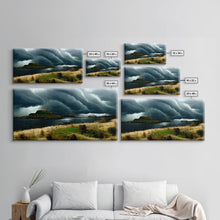 Carregar imagem no visualizador da galeria, A Thunderstorm at night over the lake, canvas print, rain storm over a lake, cool wall art, unique wall art, ready to hang canvas