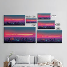 Load image into Gallery viewer, Los Angeles Wall Art, California at sunset canvas print, outrun style, vapor wave, synth wave sunset, ready to hang wall art