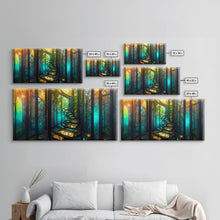 Cargar imagen en el visor de la galería, Fantasy wall art, canvas print, magical forest, fantasy landscape art, ready to hang wall art, bioluminescent glowing fantasy wall decor