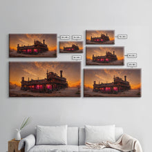 Load image into Gallery viewer, Dystopian steampunk wild west mashup, abandoned wild west saloon art, canvas print, ready to hang wall art