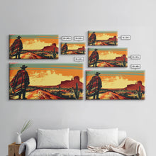 Carregar imagem no visualizador da galeria, Abstract Cowboy in Desert Sunset Scene, Boho Bedroom Art, Framed Canvas Print, Modern Living Room Decoration, Rustic Wall Art