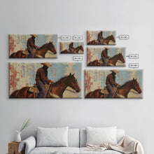 Load image into Gallery viewer, Cowboy Riding Horse in Abstract Style, Perfect Bedroom Art, Framed Canvas Print, Rustic Living Room Decor, Modern Home Decoration