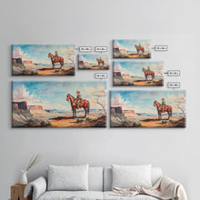 Load image into Gallery viewer, Cowboy on Horse Overlooking Canyon, Majestic Western Art, Framed Canvas Print, Boho Wall Art, Living Room Decor, Home Decoration