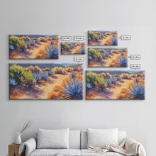 Load image into Gallery viewer, Desert Pathway with Vibrant Foliage, Perfect for Living Room Art, Framed Canvas Print, Bohemian Decor, Nature Inspired Wall Art