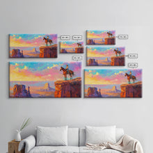 Load image into Gallery viewer, Cowboy Overlooking Monument Valley, Farmhouse Style Framed Canvas Print for Bedroom Wall Art, Rustic Home Decor, Scenic Western Landscape