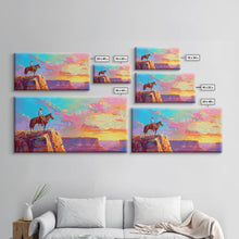 Load image into Gallery viewer, Cowboy Watching Sunset Over Canyon, Farmhouse Style Framed Canvas Print for Living Room Wall Art, Vibrant Home Decor, Western Landscape