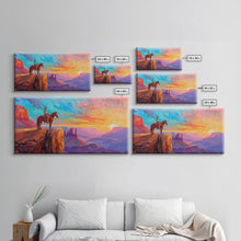 Load image into Gallery viewer, Cowboy and Horse with Canyon View, Farmhouse Style Framed Canvas Print for Bedroom Wall Art, Vibrant Home Decor, Western Scenic Art