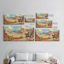 Load image into Gallery viewer, Cowboy Riding through Canyon, Framed Canvas Print for Rustic Living Room Decor, Western Art for Home and Bedroom Decoration