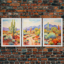 Carregar imagem no visualizador da galeria, Southwestern Desert Landscape 3 Piece Canvas Prints, Painting, Minimalist Art, Decor, Wall Decor, Wallpaper, Midcentury Modern Western Decor