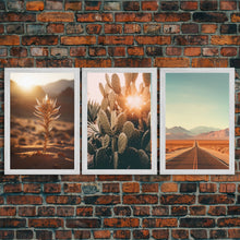 Carregar imagem no visualizador da galeria, 3 Piece Triptych Framed Canvas Wall Art Set of 3 Cactus Desert Landscape Arizona Road Photography Prints Minimalist Modern Art Western Decor