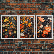 Load image into Gallery viewer, Boho Style Wall Art, Framed Canvas Print 3 Piece Set, Boho Chic, Gifts For Girlfriend, Boho Home Decor, Botanical Floral Art, Botanical Art