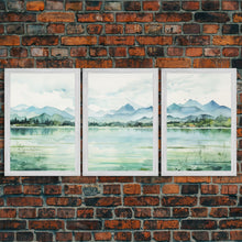 Carregar imagem no visualizador da galeria, Framed Canvas Wall Art Set of 3 Mint Green Forest Mountain Nature Landscape Prints Minimalist Modern Art Woodland Nursery Wall Art