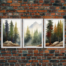 Carregar imagem no visualizador da galeria, 3 Panel Framed Canvas Print Wall Art Set of 3 Emerald Green Mountain Forest Lake Landscape Minimalist Modern Art Nature Wall Decor Pine Tree