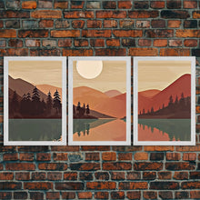 Load image into Gallery viewer, Boho Wall Art Prints, 3 Panel Canvas Art, Pacific Northwest Sunset, Boho Wall Art Set Minimalist Modern Mid Century Abstract Forest Wall Art