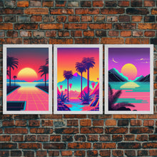 Load image into Gallery viewer, Retro 80s Style Art, 3 Panel Framed Canvas Prints, Canvas Wall Art, Synthwave / Vaporwave Aesthetic Retro Style Wall Art