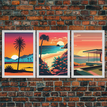 Load image into Gallery viewer, Desert Art, California Themed Wall Art, Framed Canvas Prints, 3 Piece Wall Art, 3 Panel Triptych Art, Retro Style, Orange Hues Art