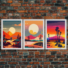 Load image into Gallery viewer, Art Deco Minimalism Desert Art, 3 Piece Triptych Art, Framed Canvas Prints, Multi-Panel Art, Desert Prints, Arizona Art, Western Decor