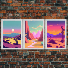 Load image into Gallery viewer, Desert Canvas Prints Set of 3, Arizona Desert 3 Panel Wall Art, Retro Boho Desert Art Print, Nature Gallery Wall Set, Large Framed Wall Art
