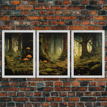Carregar imagem no visualizador da galeria, Forest Wall Art, Mushroom Art Print, Trees Art, Canvas Print, Wall Art, 3 Piece Wall Art, Modern Home Decor, Above Bed Art, Indie Room Decor