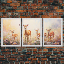 Load image into Gallery viewer, Deer Wall Art, Animal Art Print, Wildflower Meadow, Canvas Print, Wall Art, 3 Piece Wall Art, Country Home Decor, Boho Wall Art, Room Decor