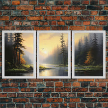 Carregar imagem no visualizador da galeria, Forest Wall Art, Trees Art Print, Sunset Art, Forest Wall Art, Canvas Print, Wall Art, 3 Piece Wall Art, Dorm Room Art, Ranch House Decor