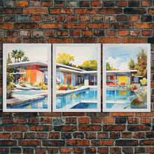 Load image into Gallery viewer, Architecture Wall Art, Mid-century House Art,  Canvas Print, Butterflies, Wall Art, 3 Piece Wall Art, Modern Office Art, Home Decor Prints