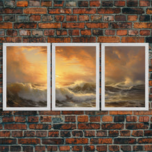 Carregar imagem no visualizador da galeria, 3 Piece Sunrise Ocean Painting On Canvas, Abstract Sea Landscape Painting, Original Textured Wall Art, Coastal Painting, Sunrise Painting