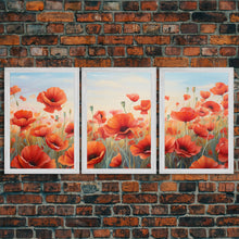 Load image into Gallery viewer, Beautiful Red Flowers, Wildflower Art, Framed Canvas Prints, 3 Piece Set, Triptych, Wall Art, Botanical Art, Floral Decor, Boho Style Art
