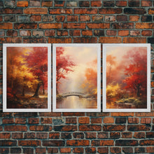 Carregar imagem no visualizador da galeria, Fall Decor, 3 Piece Wall Art Set, Autumn Forest Oil Painting Canvas Prints, Fall Decorations, Halloween Art, Fall Forest Landscape Painting