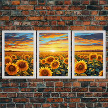 Load image into Gallery viewer, Beautiful Canvas Print Set | Sunflowers Wall Art Triptych | Botanical Print Set | Living Room Wall Art | Flower Illustrations | Flower Art