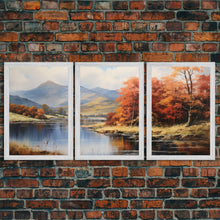 Carregar imagem no visualizador da galeria, Fall Centerpiece Decor, Framed Canvas Prints, Autumn Landscape Paintings, 3 Piece Art, Triptych
