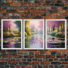 Load image into Gallery viewer, Zen Wall Art, Lake Wall Art, Lotus Print, Canvas Print, Set Of 3 Prints, Wall Art, 3 Piece Wall Art, Dining Room Decor, Home Decor Prints
