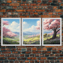 Load image into Gallery viewer, Cherry Blossom Art, Landscape Print, Mountain Wall Art, Canvas Print, Set Of 3 Prints, Wall Art, 3 Piece Wall Art, Country Home Decor