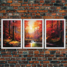 Carregar imagem no visualizador da galeria, Fall Wall Art, Fall Forest, Forest Print, Sunset, Canvas Print, Set Of 3 Prints, Wall Art, 3 Piece Wall Art, Farmhouse Art, Bookshelf Decor