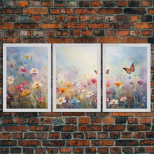 Cargar imagen en el visor de la galería, Flower Print, Wildflower Wall Art, Wildflower Meadow, Canvas Print, Set Of 3 Prints, Wall Art, 3 Piece Wall Art, Above Bed Art, Boho Print