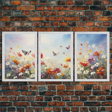 Carregar imagem no visualizador da galeria, Butterly Wall Print, Wildflower Wall Art, Wildflower Meadow, Canvas Print, Set Of 3 Prints, Wall Art, 3 Piece Wall Art, Botanical Art