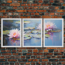 Load image into Gallery viewer, Lotus Wall Art, Floral Art Print, Water Lily Art, Canvas Print, Wall Art, 3 Piece Wall Art, Boho Wall Art, Farmhouse Wall Art, Closing Gift