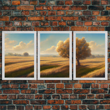 Carregar imagem no visualizador da galeria, A lone tree in a Texas field, Canvas print, Texan art, Prairies, fields and grass, 3 Piece Wall Art, Ready To Hang Canvas Print