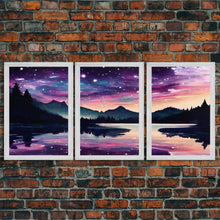 Carregar imagem no visualizador da galeria, Fantasy Starry Night Magical Forest Landscape, 3 Piece Wall Art, Ready To Hang Canvas Print, Cool Unique Living Room Wall Art Decor
