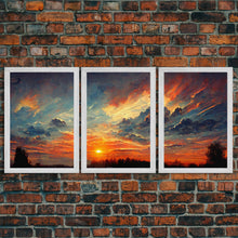 Carregar imagem no visualizador da galeria, Forest Sunset Wall Decor, Oil Painting Style, 3 Piece Wall Art, Ready To Hang Canvas Print, Cool Unique Living Room Wall Art Decor